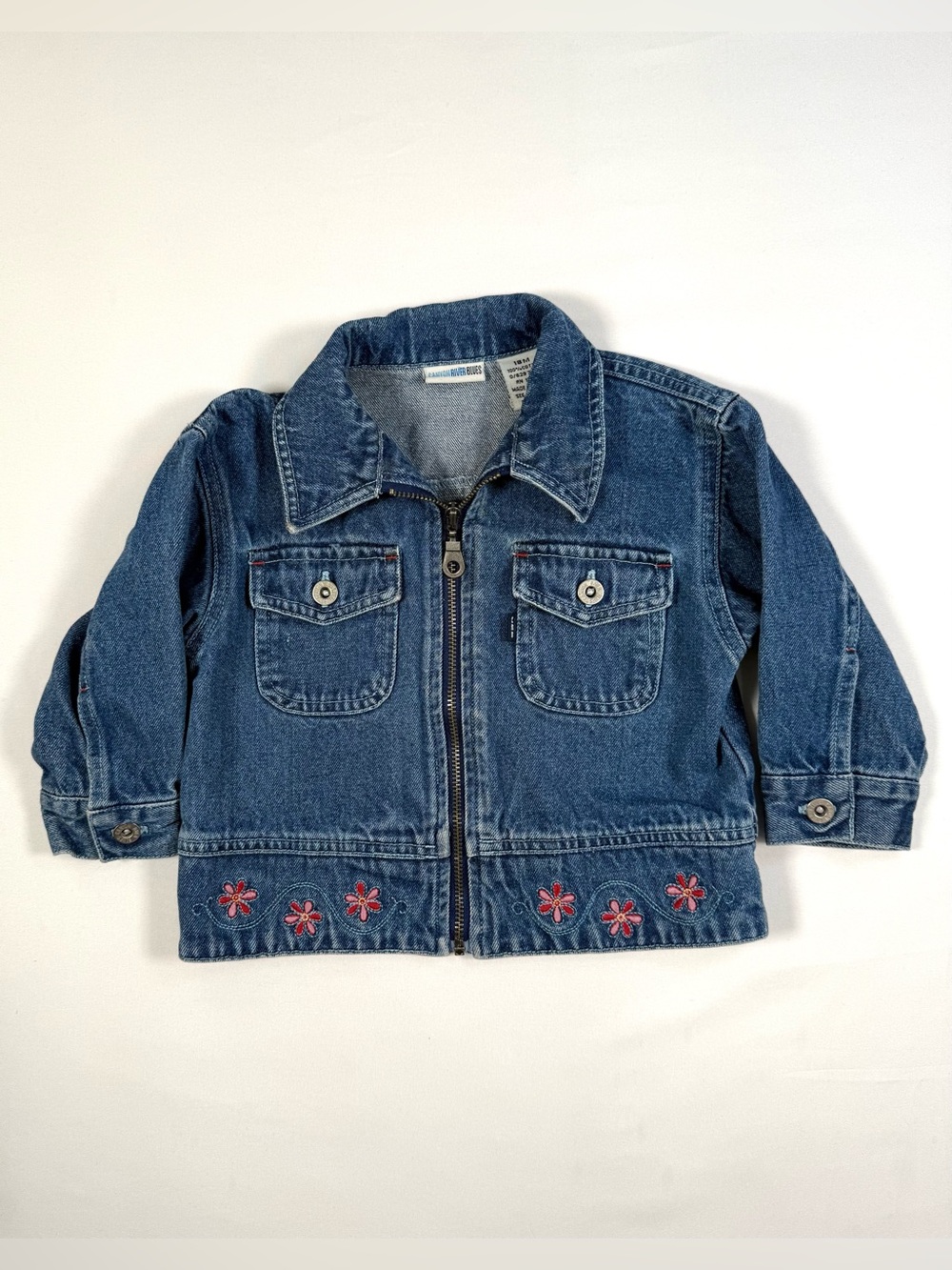 VINTAGE CANYON RIVER BLUES Denim Jacket 18M Y2K Embroidered Floral Zip‎ Up Retro